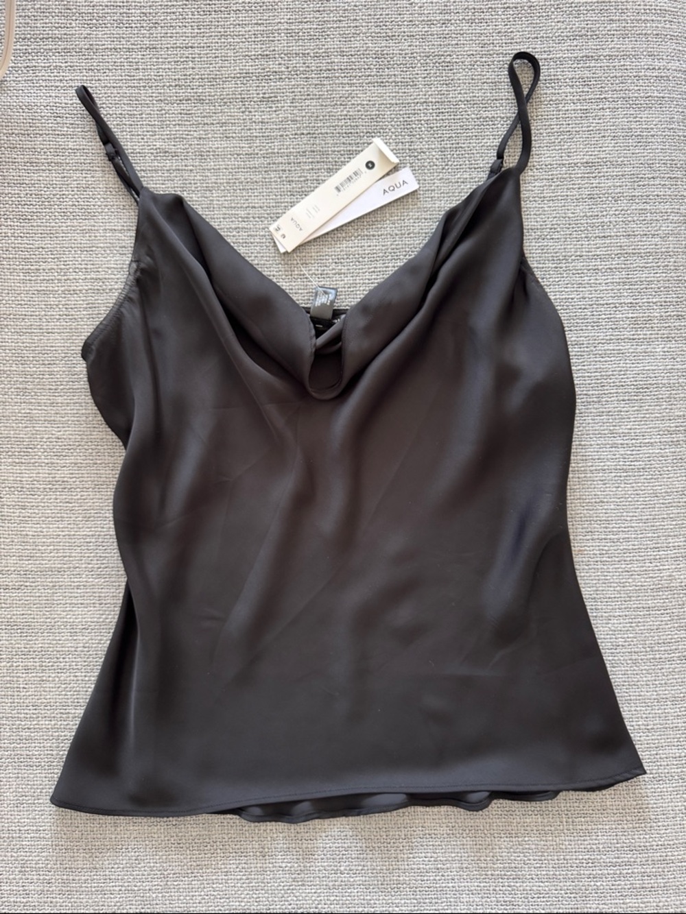 Aqua NWT Black Satin Cowl Neck Camisole with Adjustable Straps